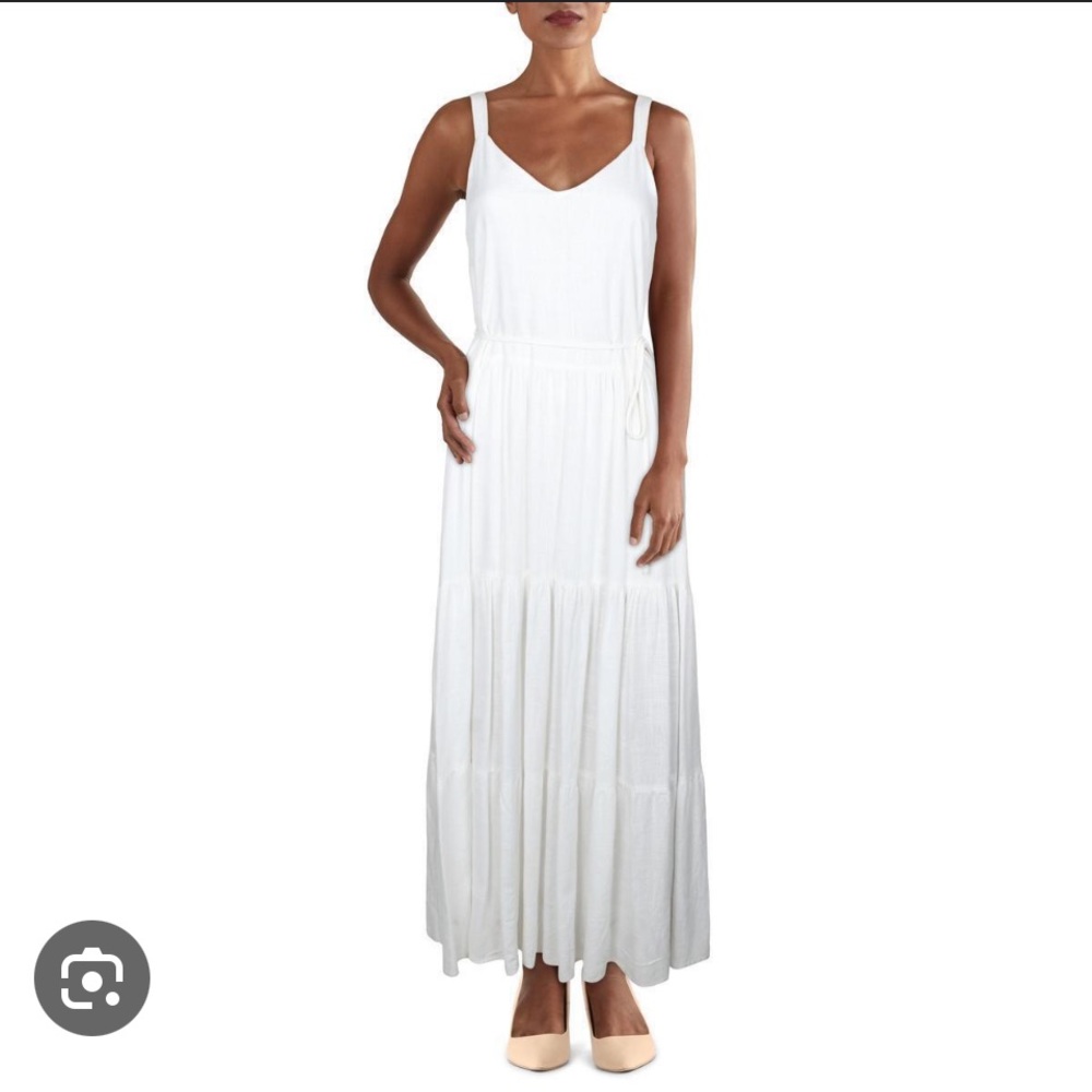 Splendid White Maxi Dress with Adjustable Waist Tie